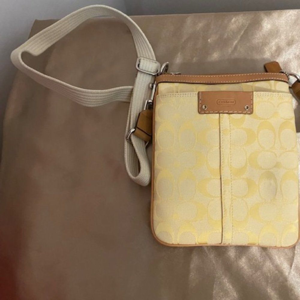 Coach Yellow/Tan signature Logo Canvas crossbody bag
